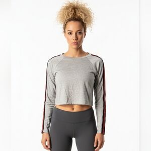 Ever Hottie Women's Gray Cropped Long Sleeve Top with Striped Sleeves NWOT